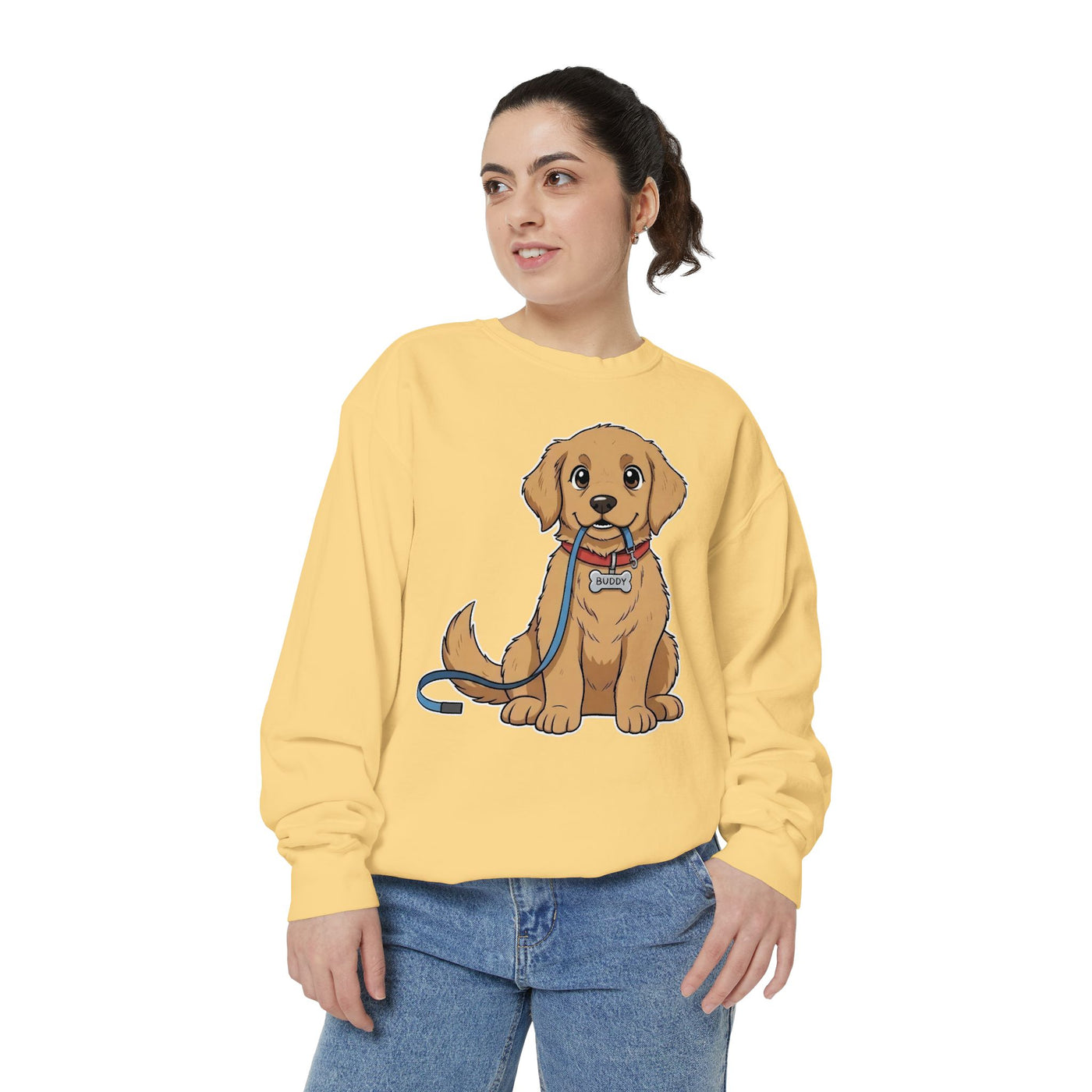 Cute Dog Walk Time style 2 Cozy Graphic Unisex Crewneck Sweatshirt