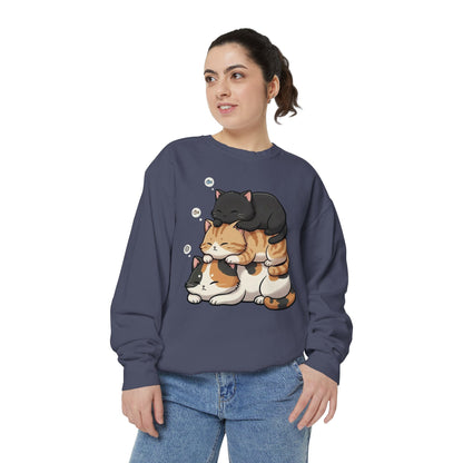 3 Cute Sleeping Cats Cozy Graphic Unisex Crewneck Sweatshirt style 8