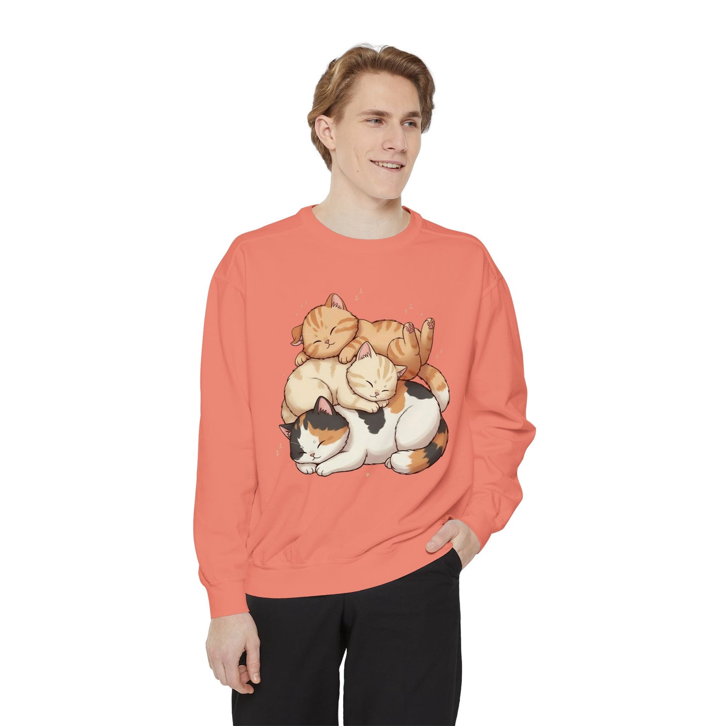 3 Cute Sleeping Cats Cozy Graphic Unisex Crewneck Sweatshirt style 1