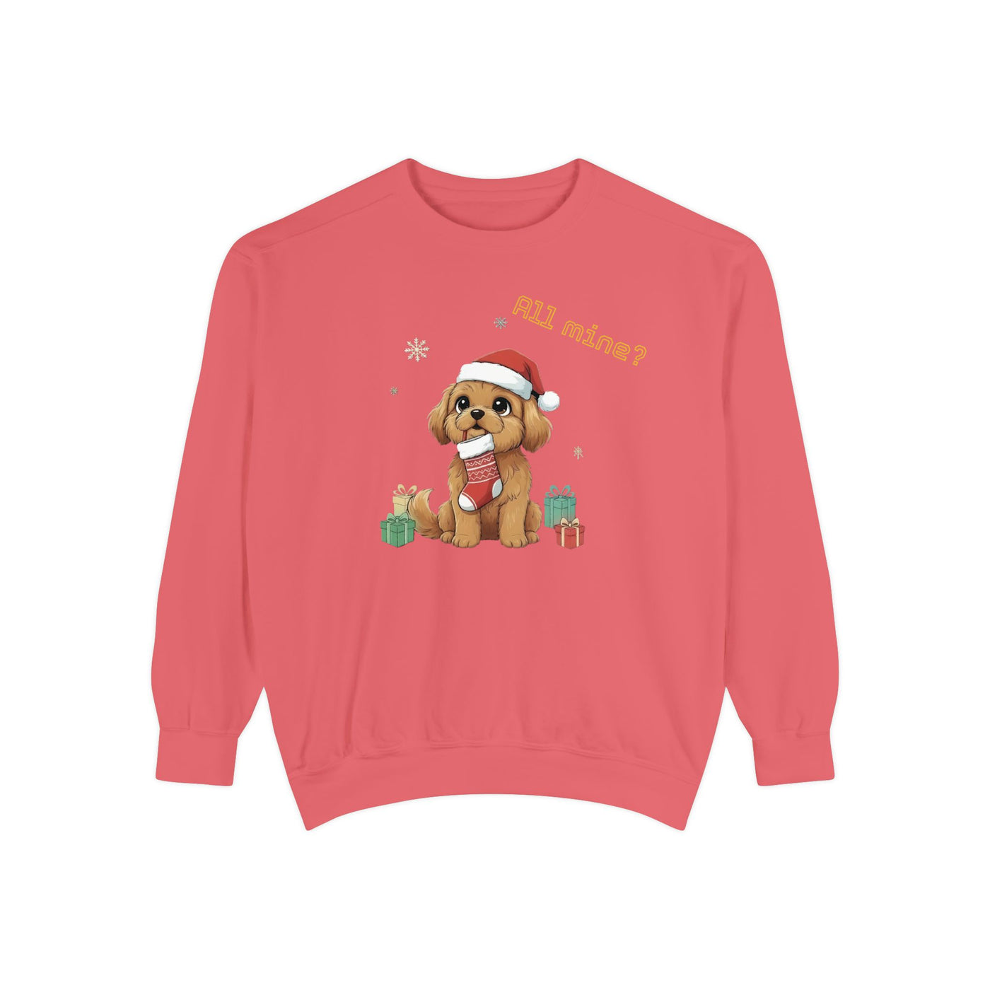 Cute Puppy waiting for Christmas presents style 8 Cozy Graphic Unisex Crewneck Sweatshirt