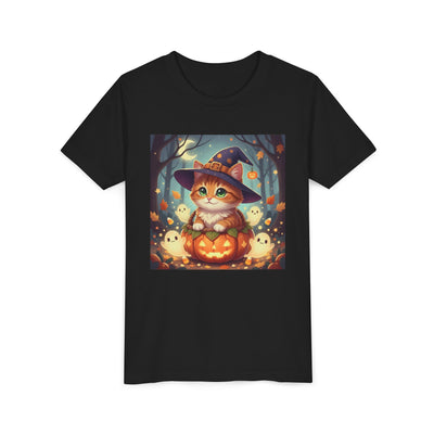 Halloween cute kitten anime style 3 Unisex Youth Tee | T-Shirt, Cute Pumpkin Shirt, Kids Halloween Outfit, Cat Lover Gift, Fun Fall Apparel