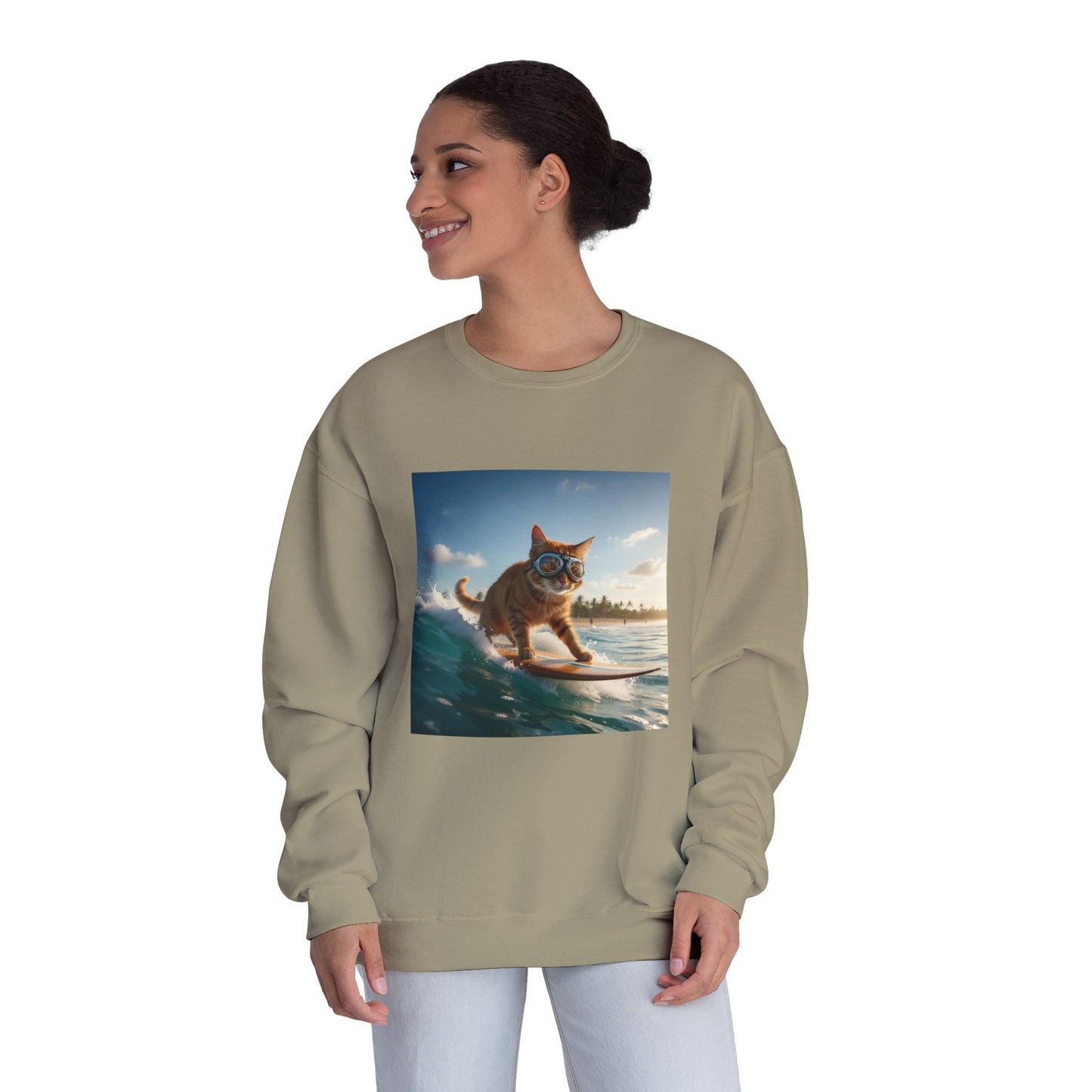 Surfing Cat Unisex NuBlend Crewneck Sweatshirt style 1