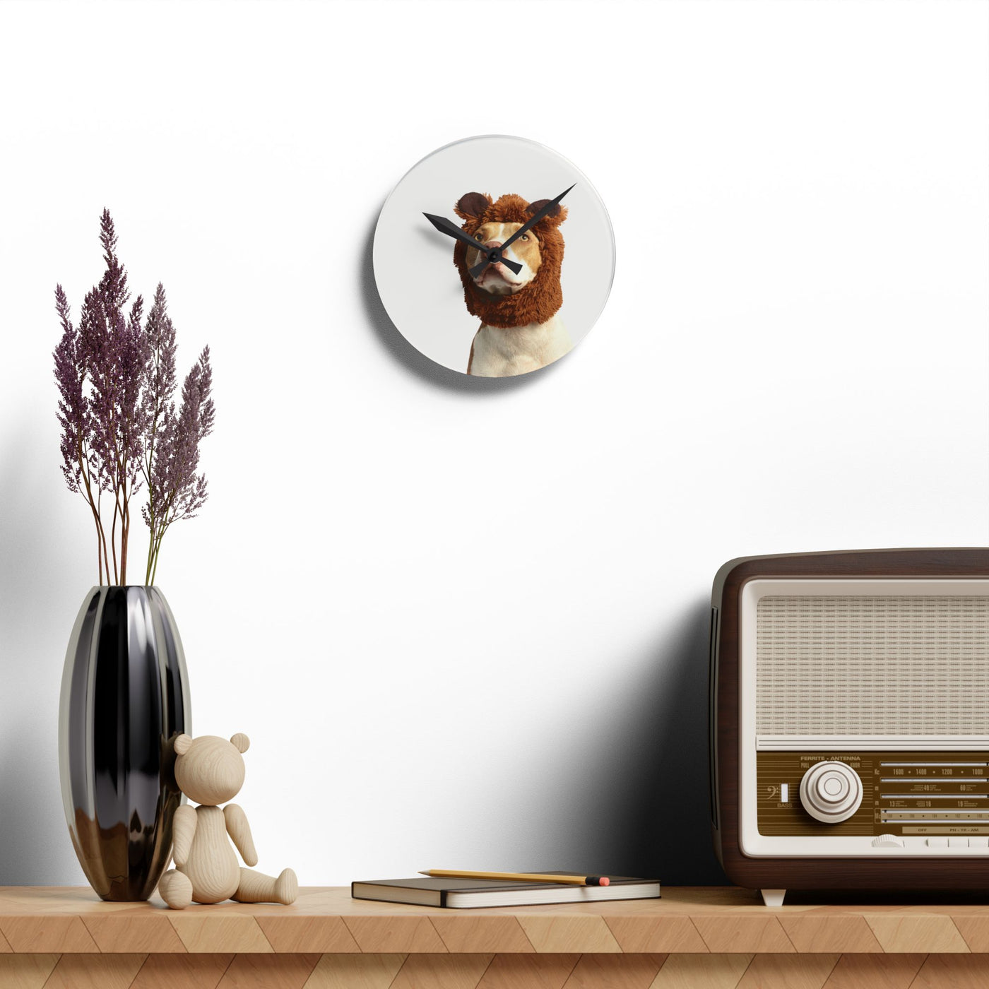 Funny Dog Lion Hat Wall Clock