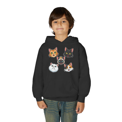 Cute Cat Heads Unisex Youth Hoodie, Fun Pet Lover Sweater, Kids Gift, Animal Lover Apparel, Perfect for Birthdays & Holidays