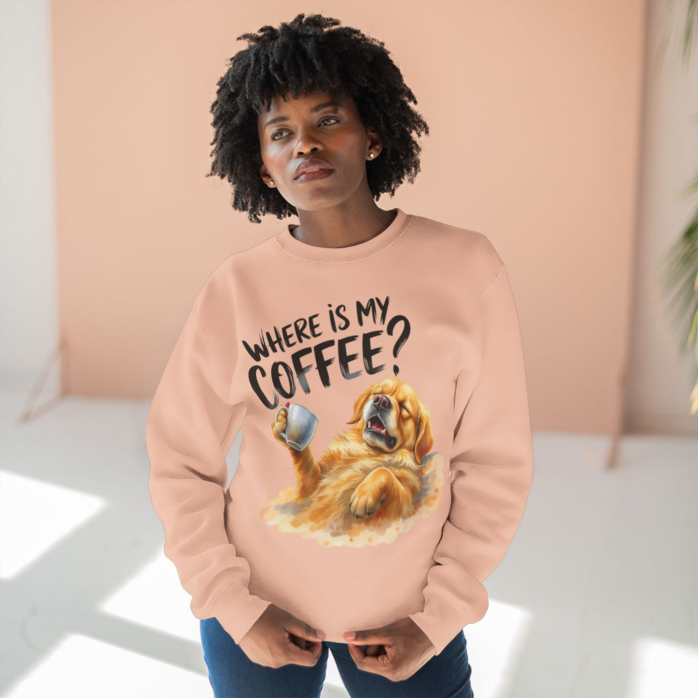 "Where is my coffee?" Dog Watercolor style 2 Unisex Crewneck Sweatshirt