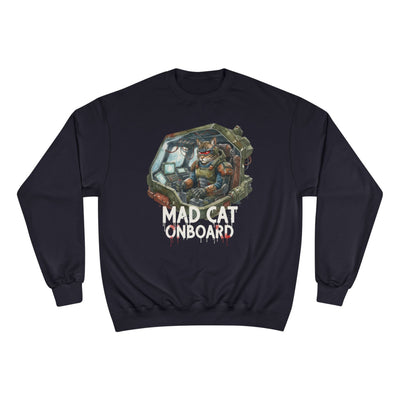 Mad Cat Onboard Graphic style 1 Champion Crewneck Sweatshirt for Gamers & Sci‑Fi Fans