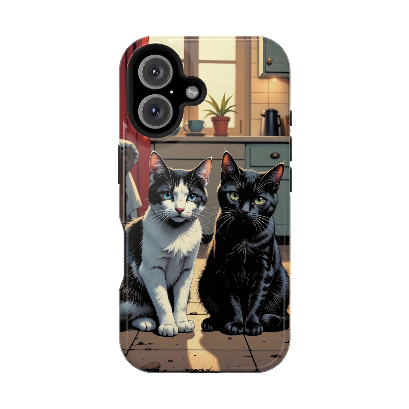 Cute Cats Magnetic Phone Case comic style 2, Cat Lover Gift, Impact-Resistant iPhone Case, Funny Pet Accessory, Unique Animal Design