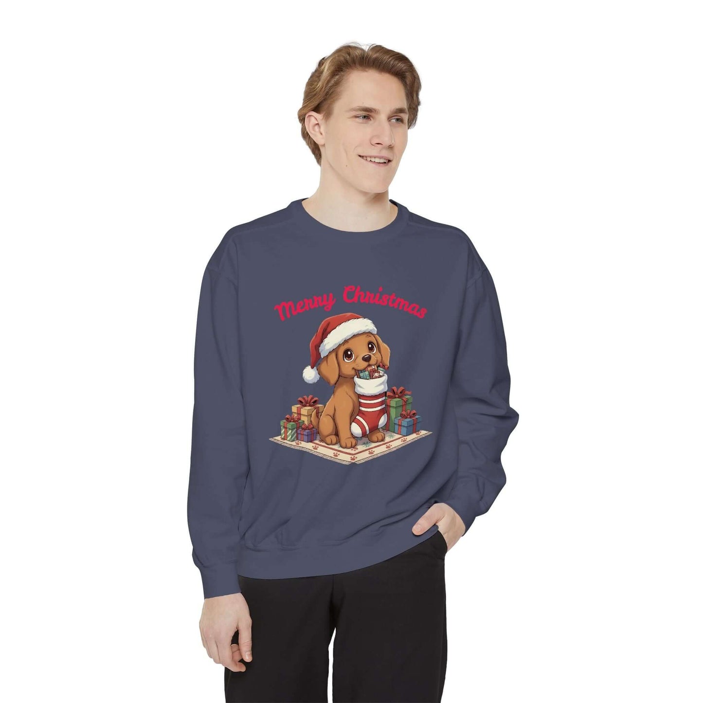 Puppy wait for Christmas presents Unisex Crewneck Sweatshirt style 2