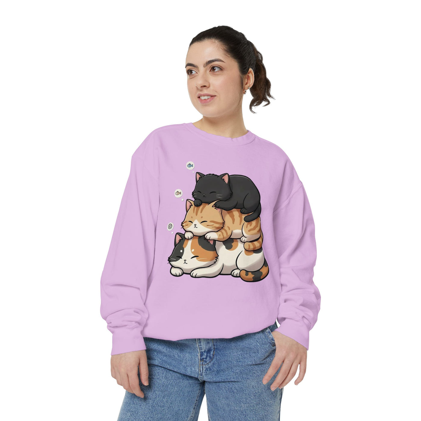 3 Cute Sleeping Cats style 8 Cozy Graphic Unisex Crewneck Sweatshirt