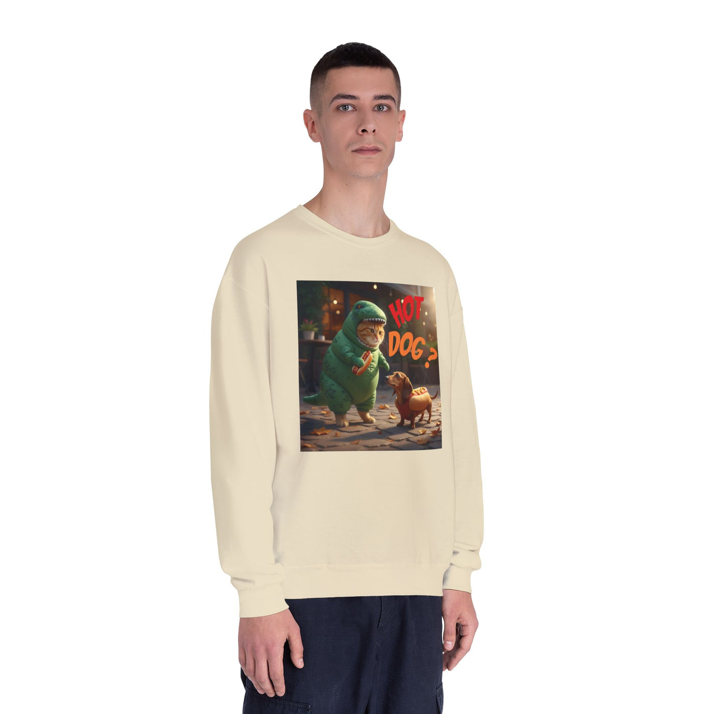 Tyrannosaurus Cat & Hot Dog Unisex NuBlend® Crewneck Sweatshirt
