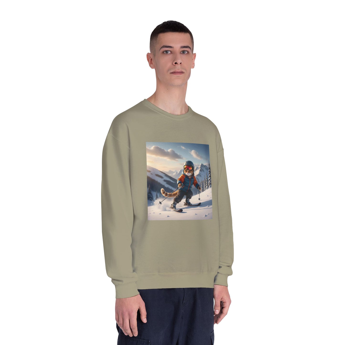 Skiing Cat Graphic Unisex NuBlend Crewneck Sweatshirt