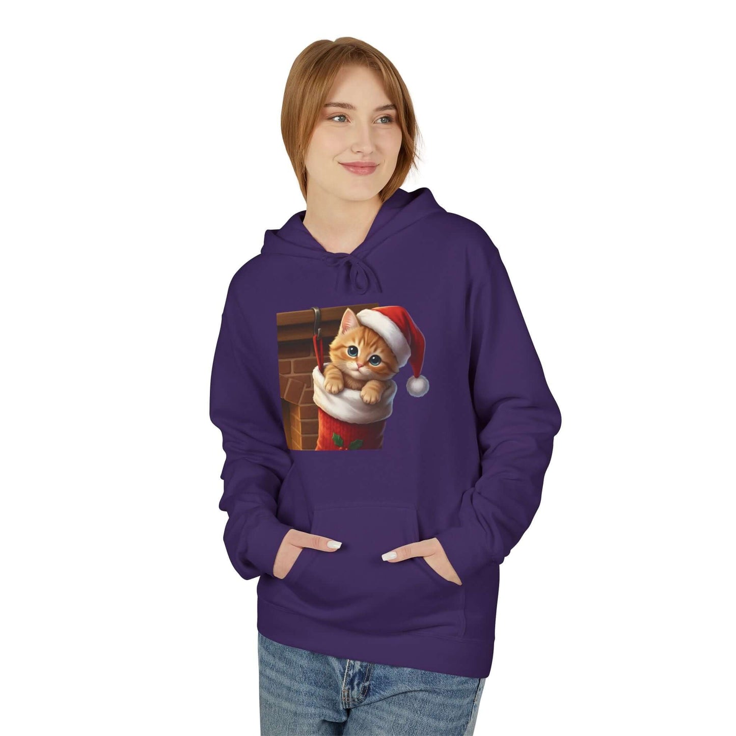 Kitten hiding in Christmas stocking Unisex Fleece Hoodie style 4