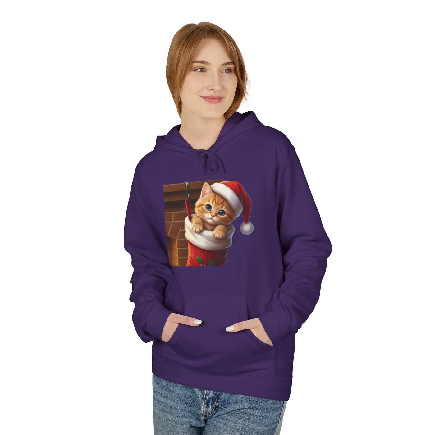 Adorable kitten hiding in Christmas stocking style 4 Cozy Graphic Unisex Midweight Softstyle Fleece Hoodie