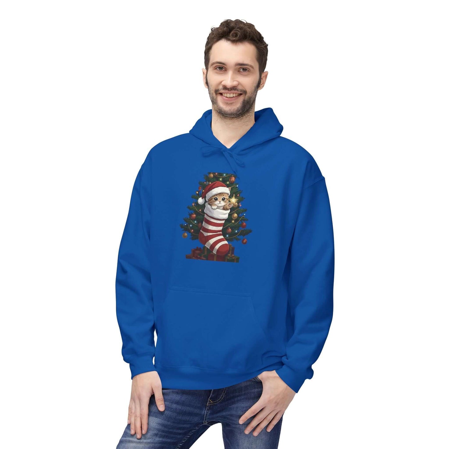 Kitten hiding in Christmas stocking Unisex Fleece Hoodie style 3