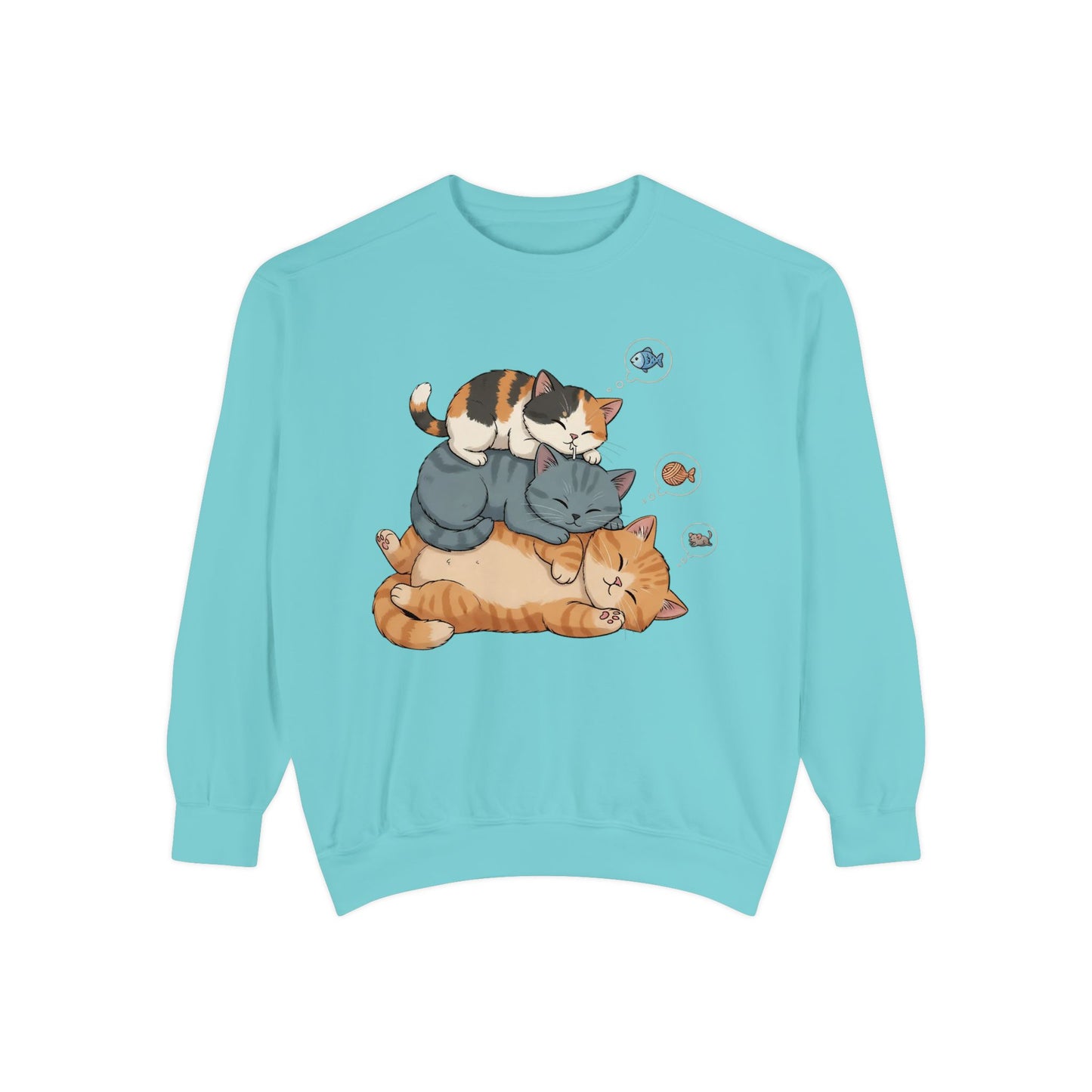 3 Cute Sleeping Cats Cozy Graphic Unisex Crewneck Sweatshirt style 2