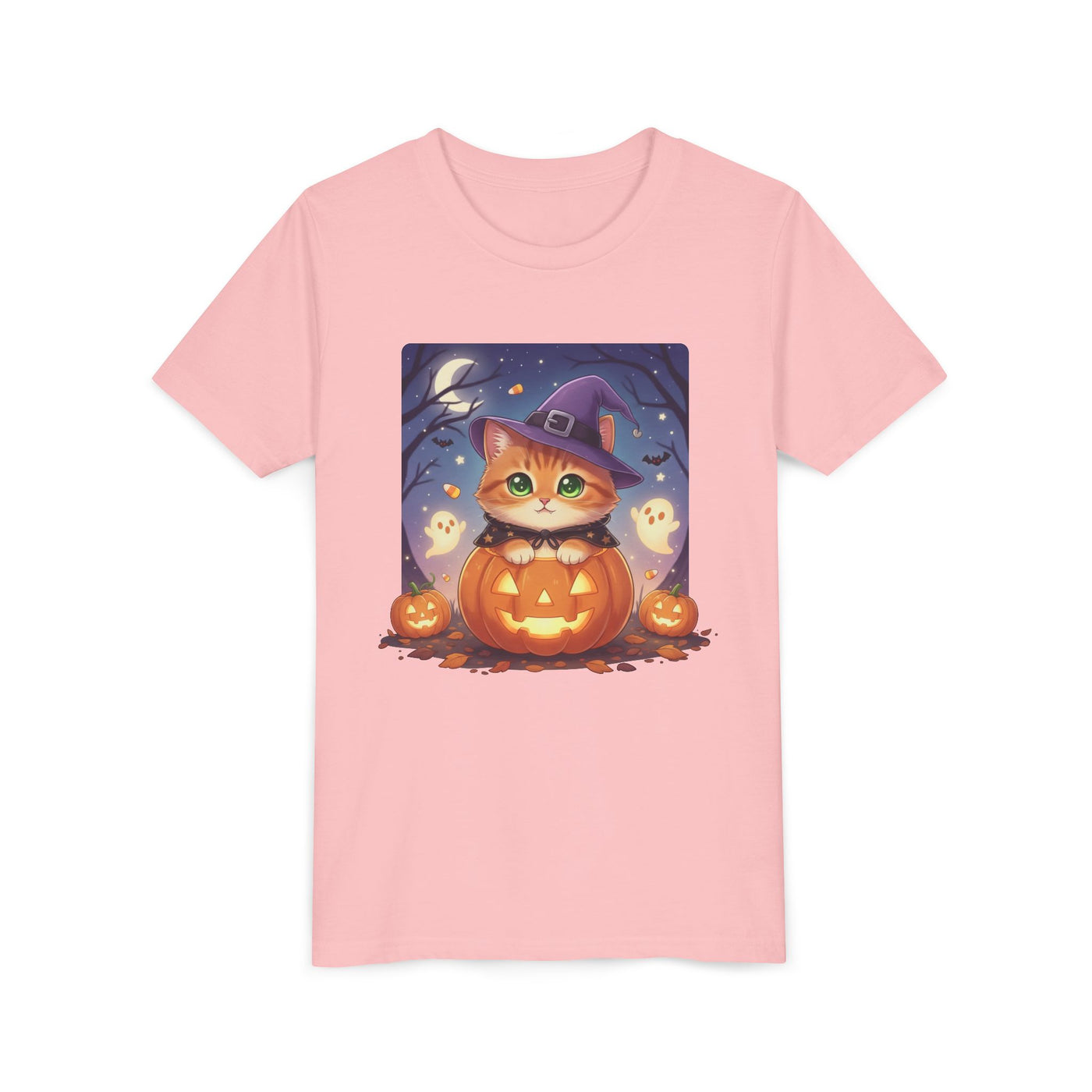 Halloween cute kitten anime style 7 Unisex Youth Tee | T-Shirt, Cute Pumpkin Shirt, Kids Halloween Outfit, Cat Lover Gift, Fun Fall Apparel