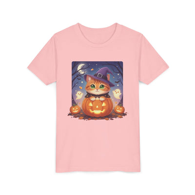 Halloween cute kitten anime style 7 Unisex Youth Tee | T-Shirt, Cute Pumpkin Shirt, Kids Halloween Outfit, Cat Lover Gift, Fun Fall Apparel