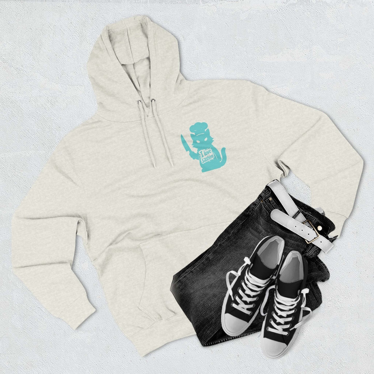 Cat Love Sashimi Graphic Unisex Fleece Hoodie