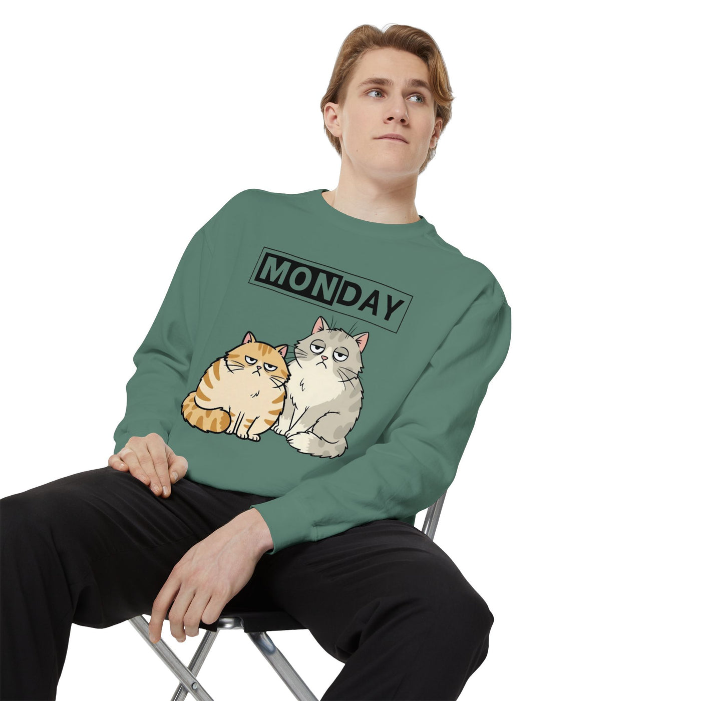 Monday Face Cat Stares Blankly Unisex Crewneck Sweatshirt style 1