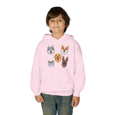 Cute Dog Heads Unisex Youth Hoodie, Fun Pet Lover Sweater, Kids Gift, Animal Lover Apparel, Perfect for Birthdays & Holidays