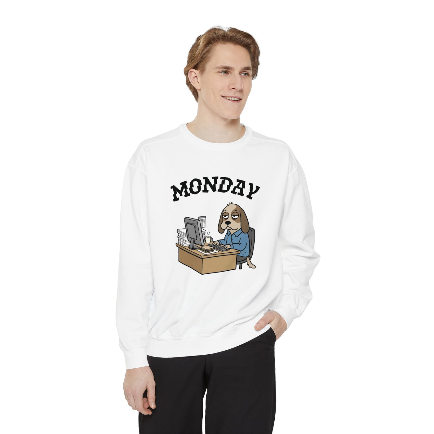 Monday Face Dog Stares Blankly Unisex Crewneck Sweatshirt style 4
