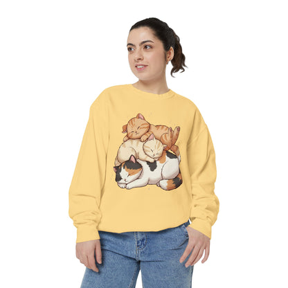3 Cute Sleeping Cats Cozy Graphic Unisex Crewneck Sweatshirt style 1
