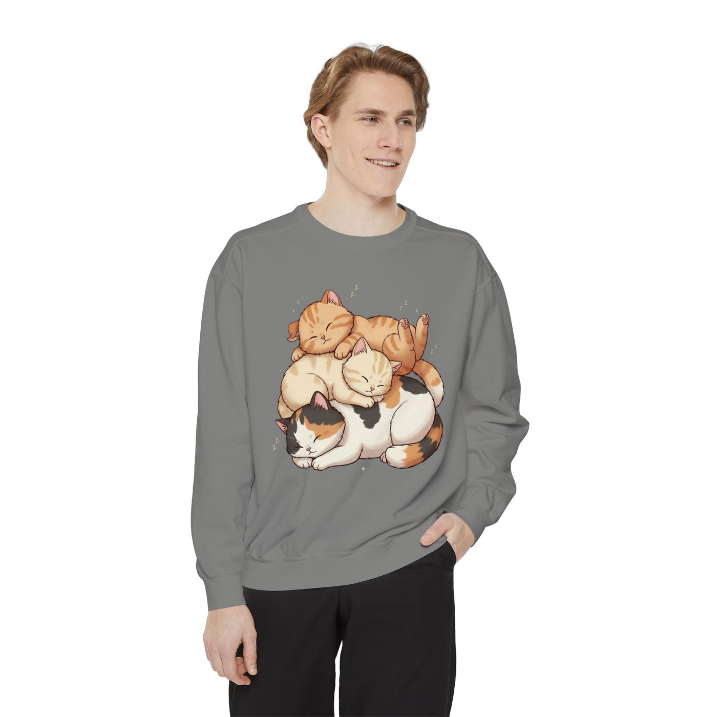 3 Cute Sleeping Cats style 1 Cozy Graphic Unisex Crewneck Sweatshirt