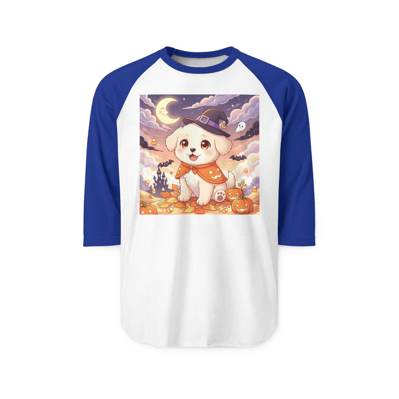 Halloween cute puppy anime style 2 Raglan Shirt, Cute Pet Shirt, Fall Apparel, Unisex Halloween Outfit, Gift for Dog Lovers, Spooky Season Tee