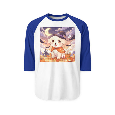 Halloween cute puppy anime style 2 Raglan Shirt, Cute Pet Shirt, Fall Apparel, Unisex Halloween Outfit, Gift for Dog Lovers, Spooky Season Tee