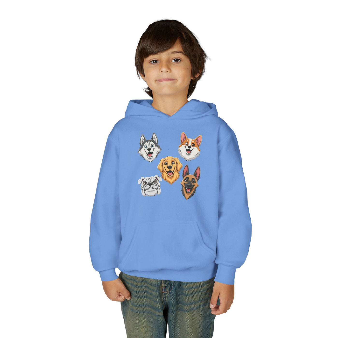 Cute Dog Heads Unisex Youth Hoodie, Fun Pet Lover Sweater, Kids Gift, Animal Lover Apparel, Perfect for Birthdays & Holidays
