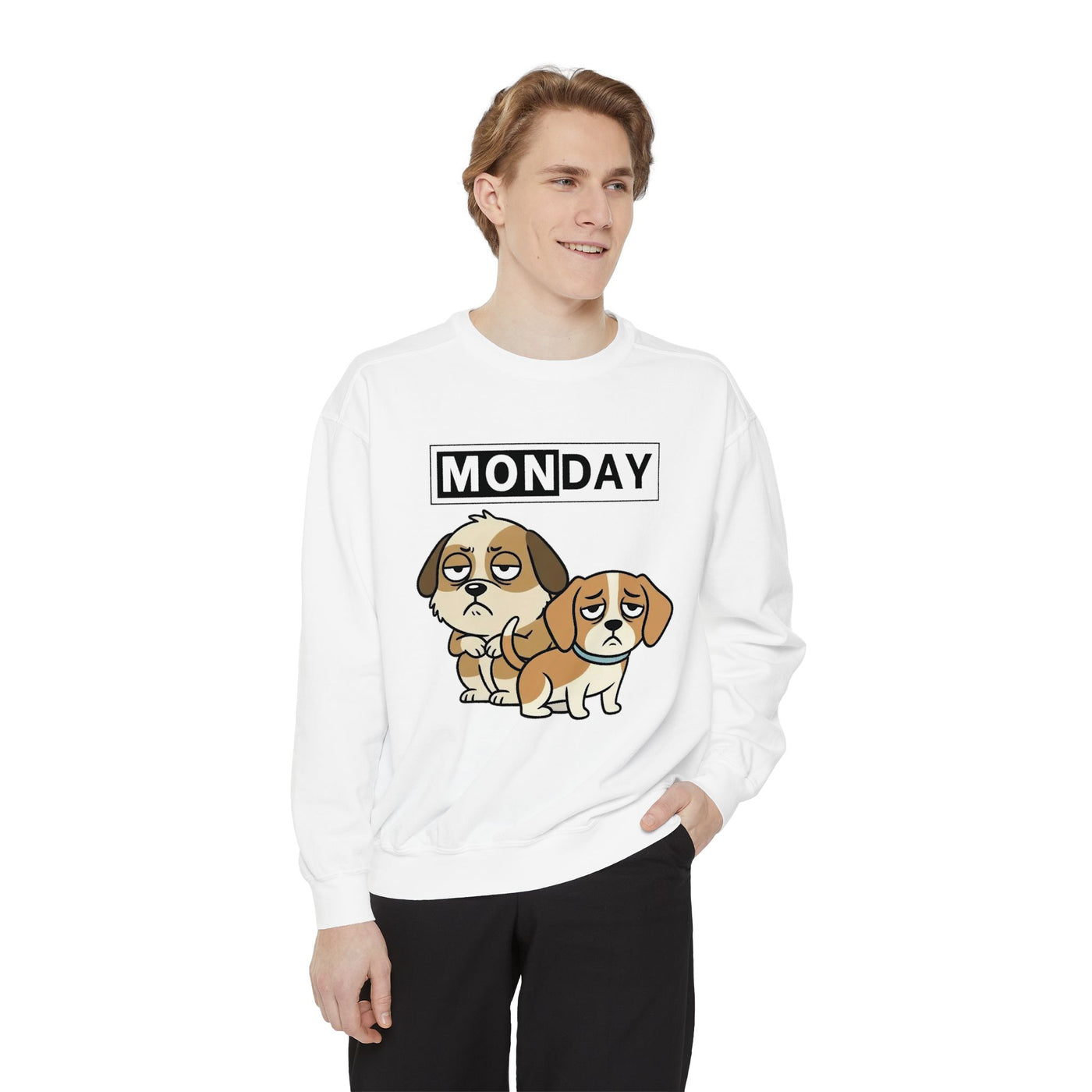 Monday Face Dog Stares Blankly Unisex Crewneck Sweatshirt style 1