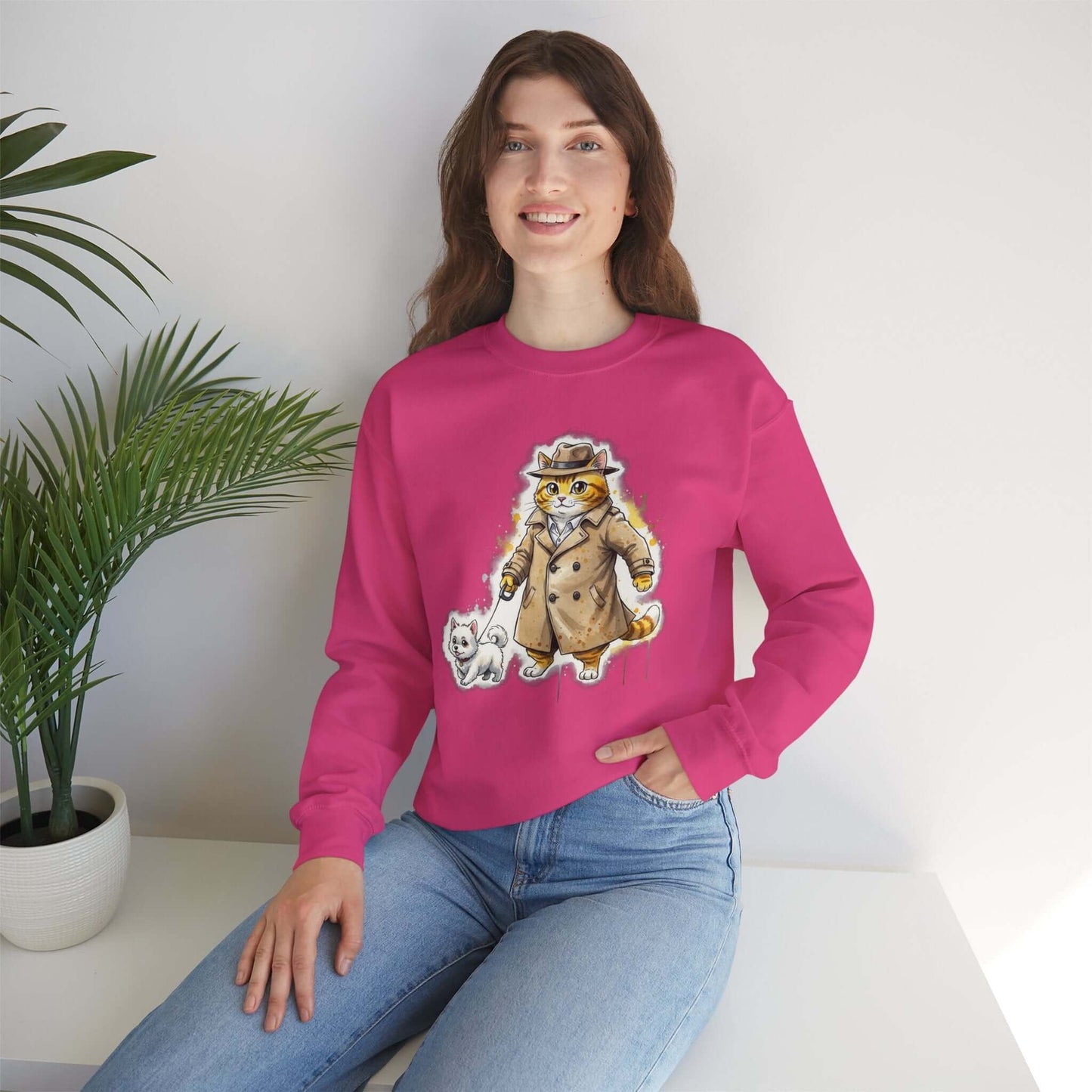 Watercolor Cat & Dog painting Unisex Crewneck Sweatshirt style 1