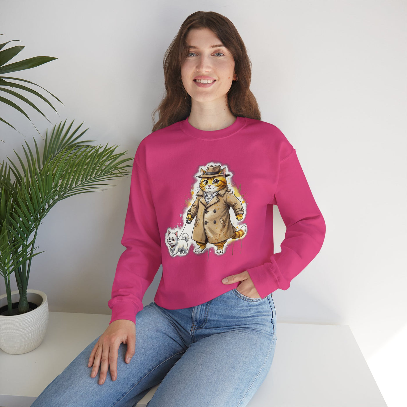 Watercolor painting style 10 Men & Women Cute Cat Pile Crewneck Sweatshirt