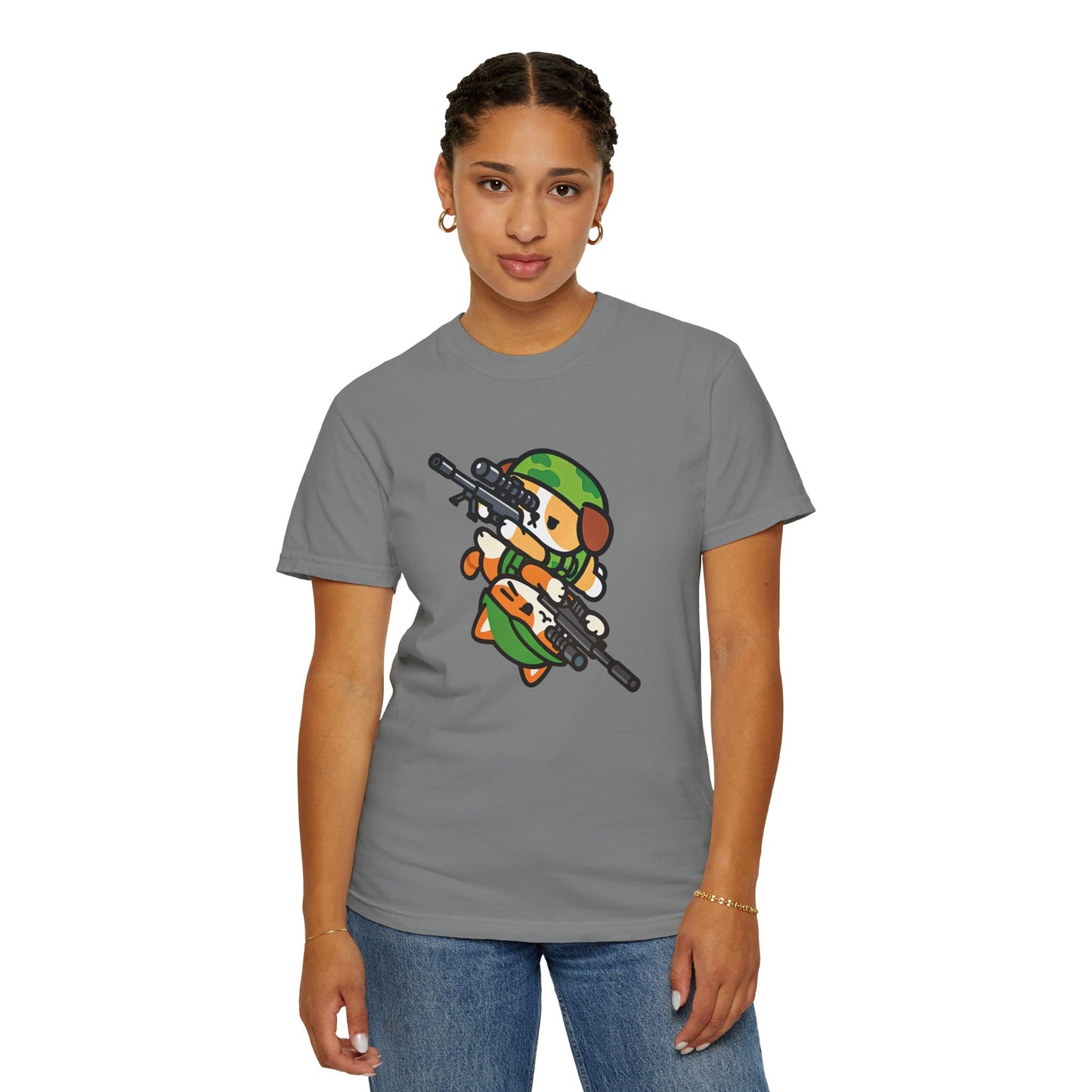 Cute Soldier Sniper Dog & Cat Unisex Graphic T-Shirt