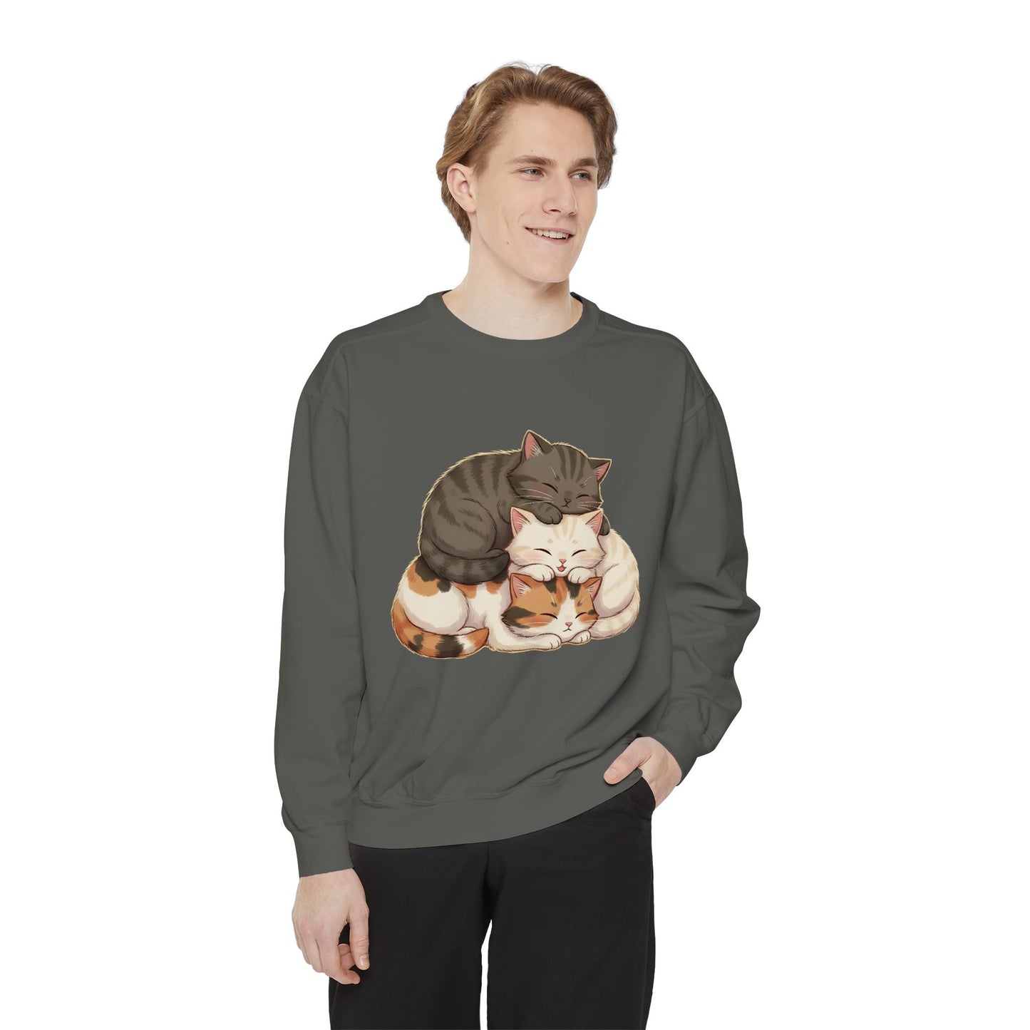 3 Cute Sleeping Cats Cozy Graphic Unisex Crewneck Sweatshirt style 3