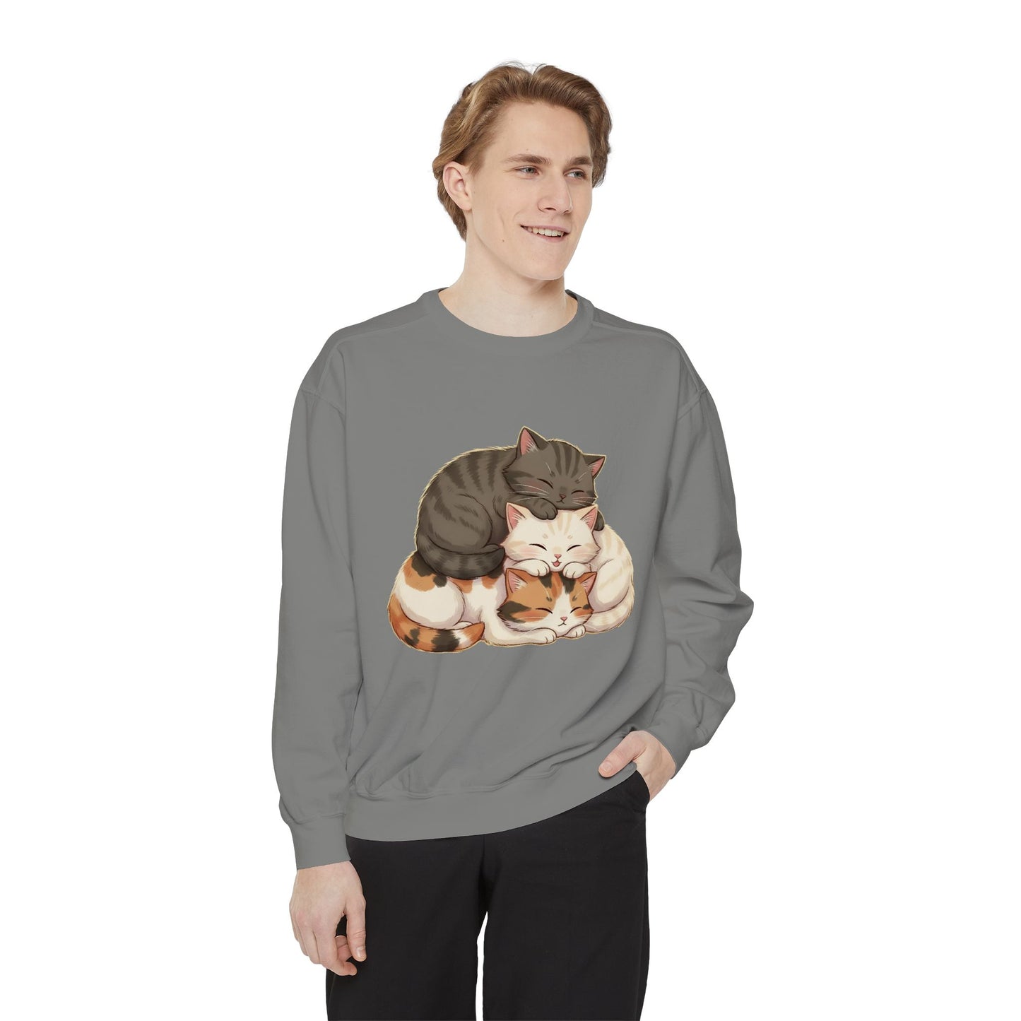 3 Cute Sleeping Cats Cozy Graphic Unisex Crewneck Sweatshirt style 3