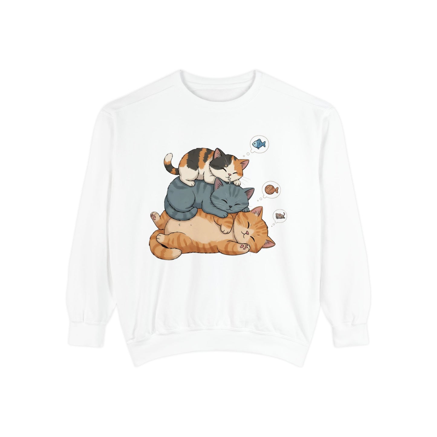 3 Cute Sleeping Cats Cozy Graphic Unisex Crewneck Sweatshirt style 2
