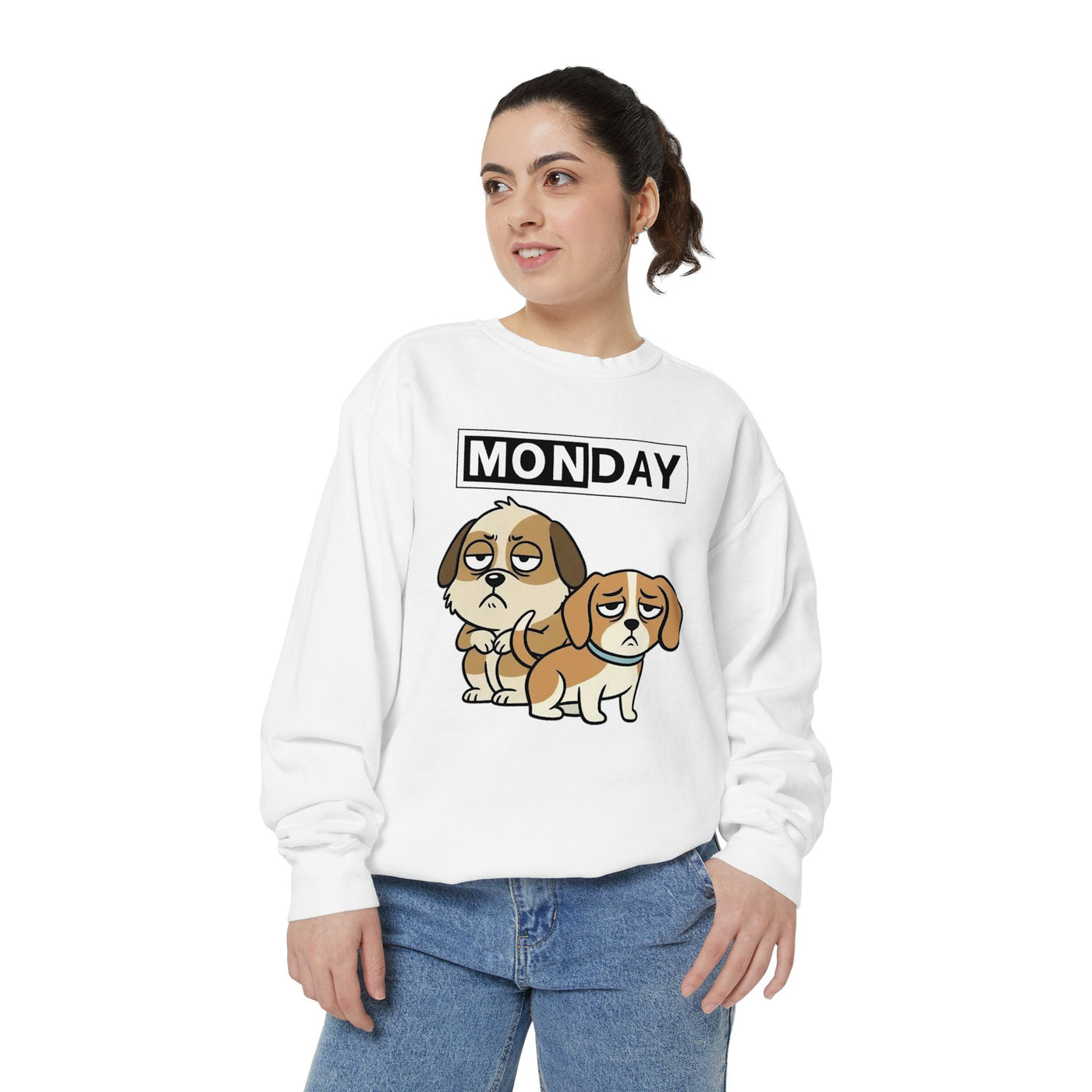 Monday Face Dog Stares Blankly Unisex Crewneck Sweatshirt style 1