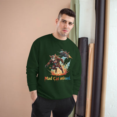 Mad Cat Onboard Graphic style 2 Champion Crewneck Sweatshirt for Gamers & Sci‑Fi Fans