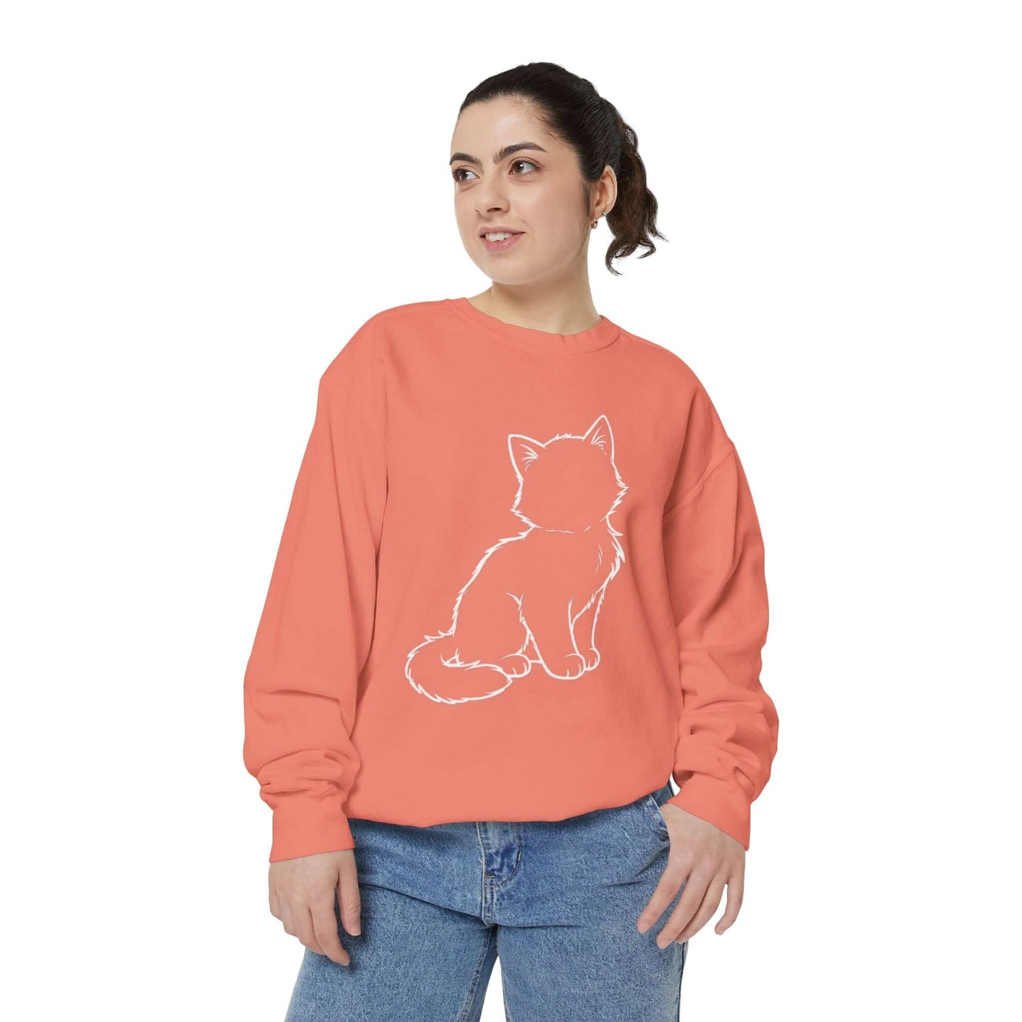 Sitting Cat Shadow Cozy Graphic Unisex Crewneck Sweatshirt style 1