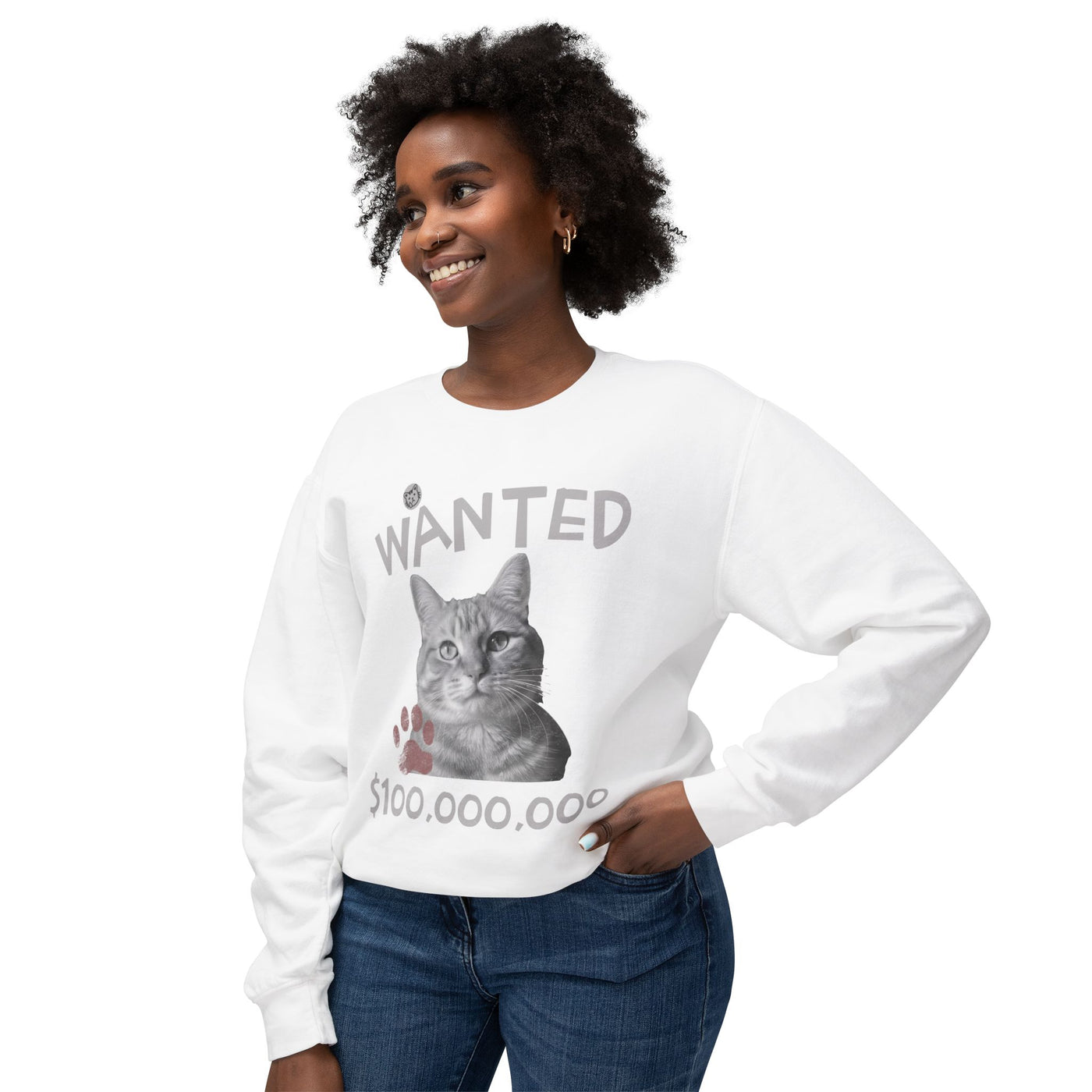 WANTED Cat Poster Design Unisex Crewneck Sweatshirt