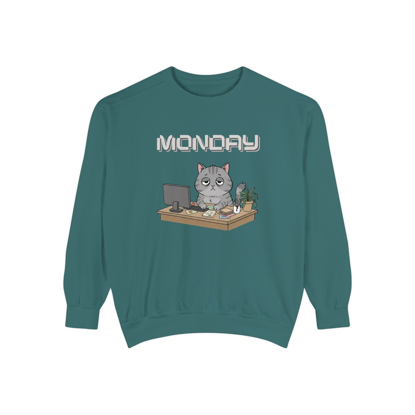 Monday Face Cat Stares Blankly Unisex Crewneck Sweatshirt style 2