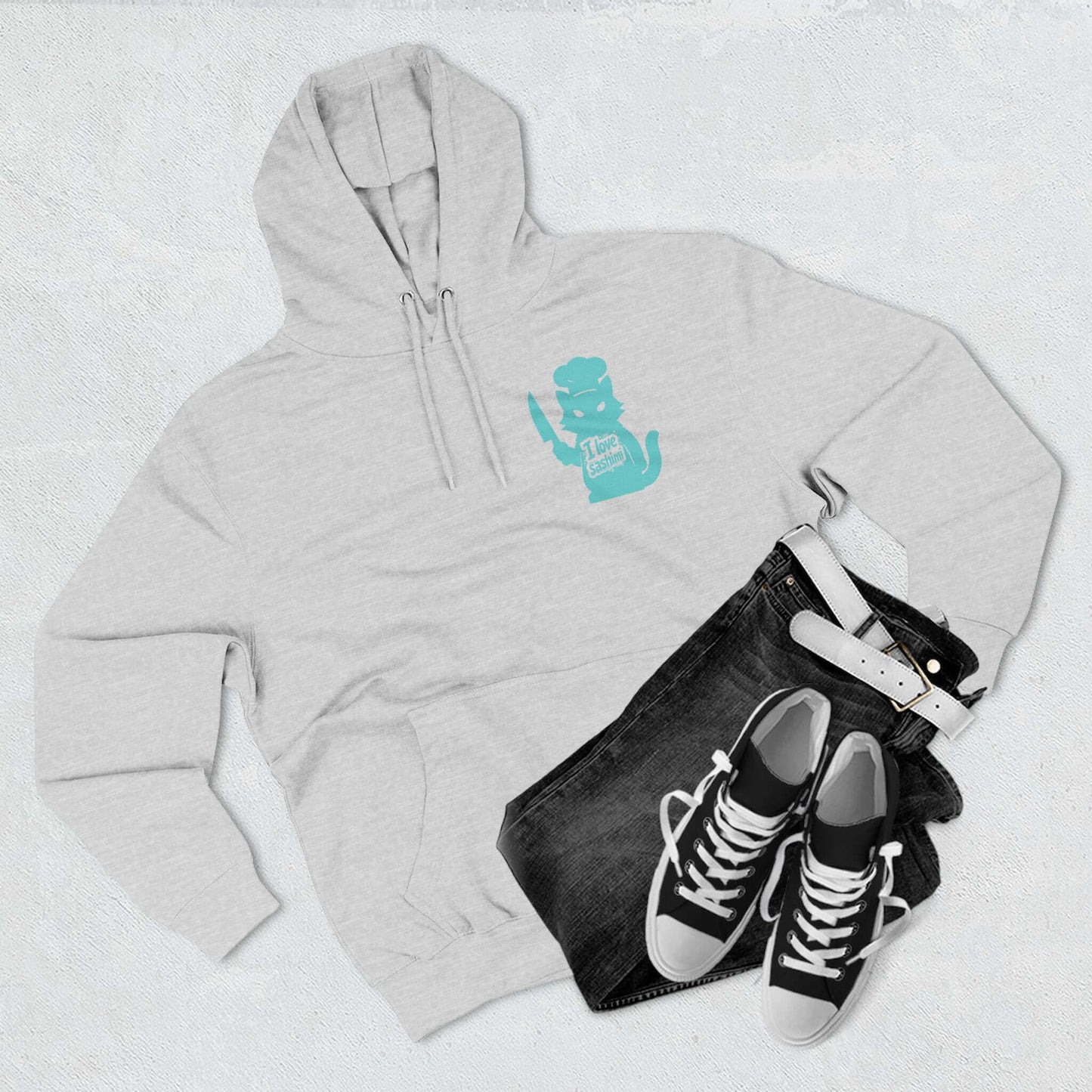 Cat Love Sashimi Graphic Unisex Fleece Hoodie