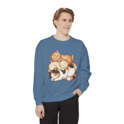 3 Cute Sleeping Cats Cozy Graphic Unisex Crewneck Sweatshirt style 1