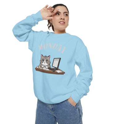 Monday Face Cat Stares Blankly Unisex Crewneck Sweatshirt style 5