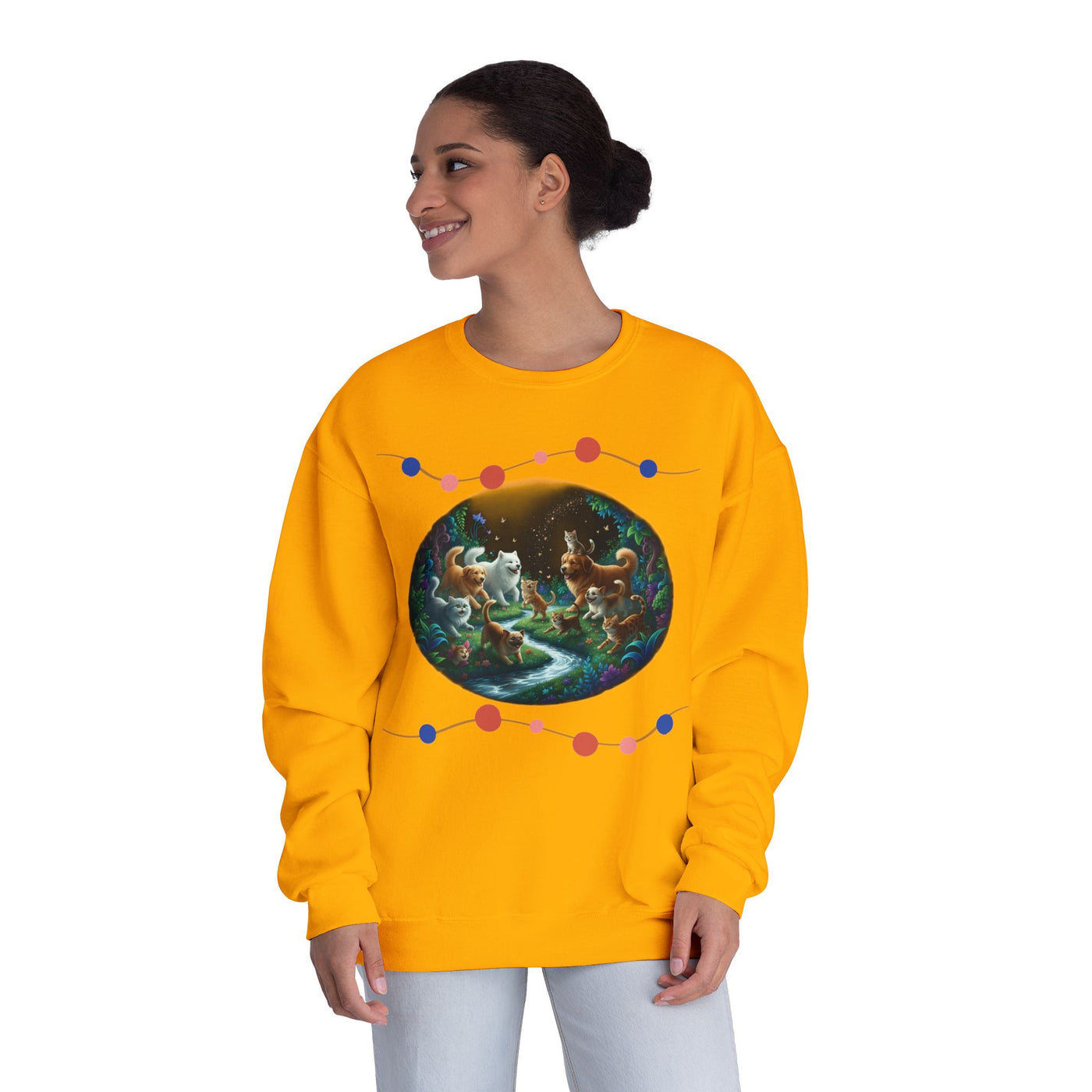 Cats & Dogs Happy Garden 1 Unisex NuBlend® Crewneck Sweatshirt