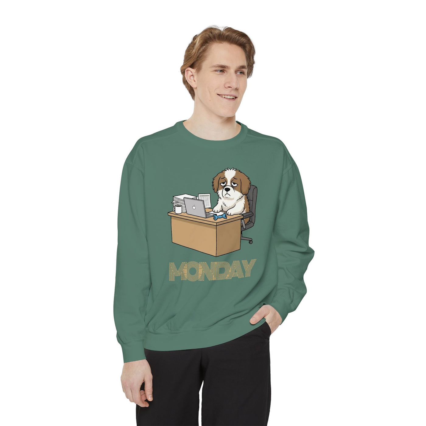 Monday Face Dog Stares Blankly Unisex Crewneck Sweatshirt style 3