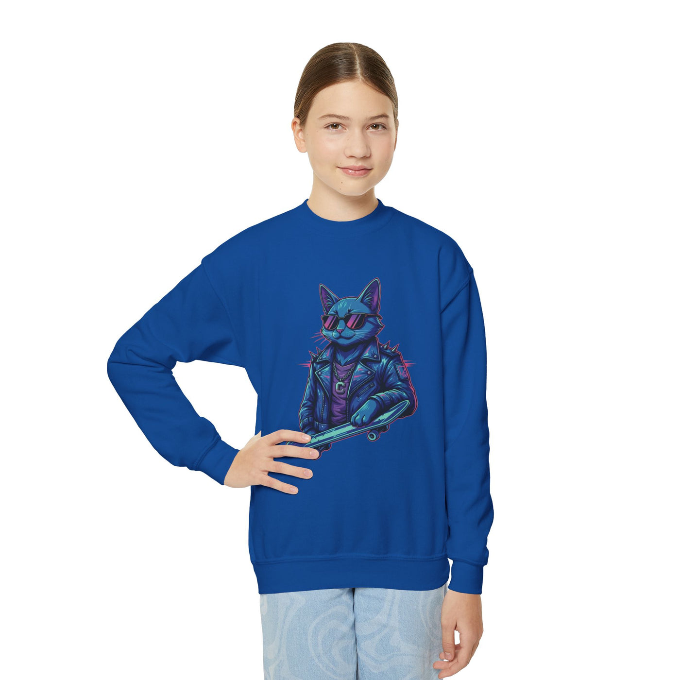 Cool Cat style 2 Youth Crewneck Sweatshirt - Cozy & Cute