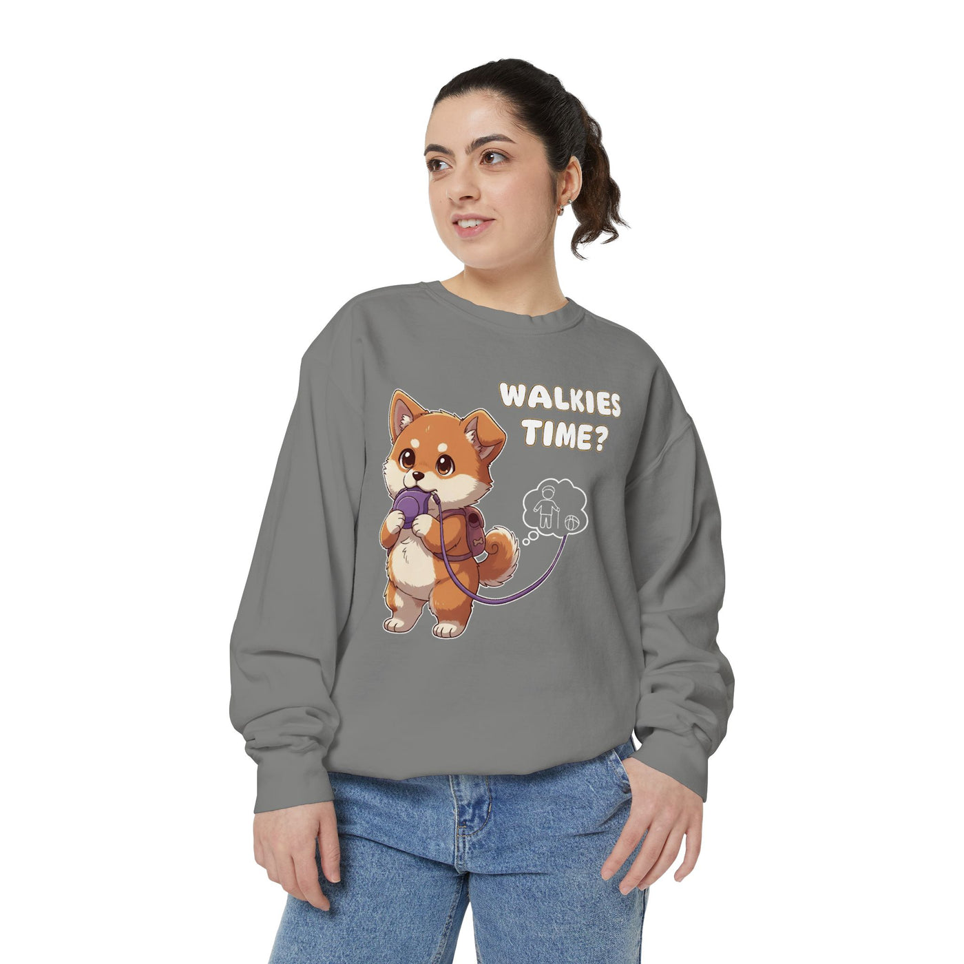 Cute Dog Walk Time style 3 Cozy Graphic Unisex Crewneck Sweatshirt