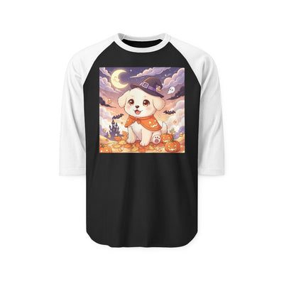 Halloween cute puppy anime style 2 Raglan Shirt, Cute Pet Shirt, Fall Apparel, Unisex Halloween Outfit, Gift for Dog Lovers, Spooky Season Tee